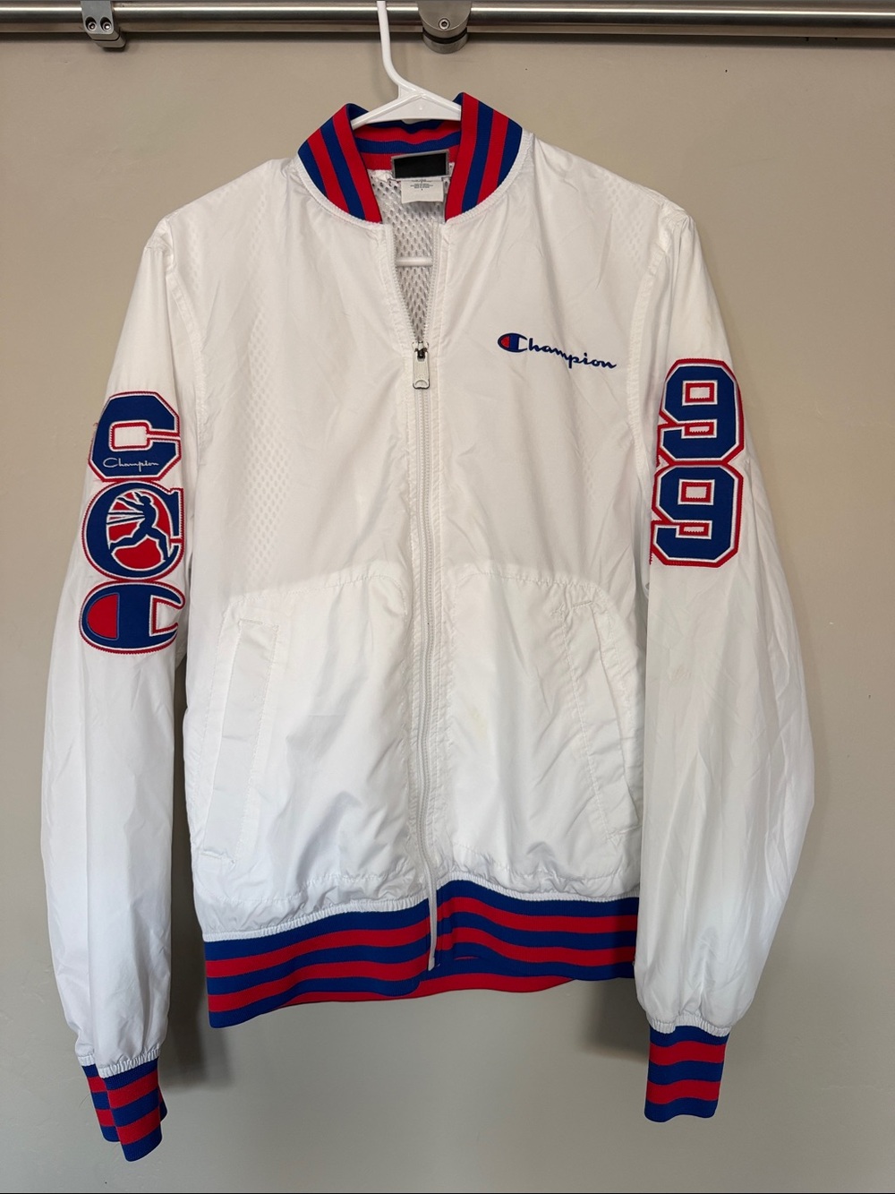 Champion White Lightweight Jacket with Red & Blue Trim